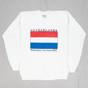 Vintage 90s y2k Netherlands Flag Wilhelmus van Nassouwe White Sweatshirt Adult M